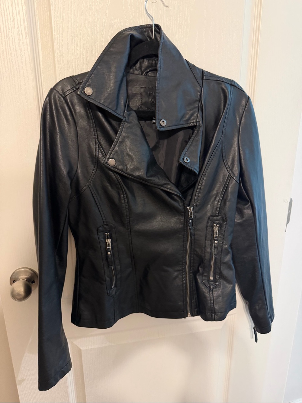 Max Studio Black Faux Leather Asymmetrical Moto Jacket